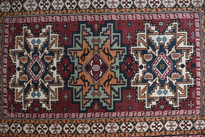 vintage oushak rug / vintage area rug / turkish rug / 4.9x3.1 ft / handwoven rug / anatolian rug / wool rug / geometric star medallion rug image 5