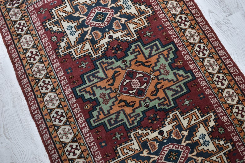 vintage oushak rug / vintage area rug / turkish rug / 4.9x3.1 ft / handwoven rug / anatolian rug / wool rug / geometric star medallion rug image 1