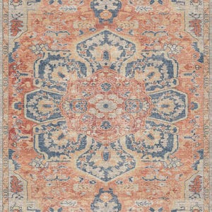 Rug, Orange Rug, Ethnic Rug, Bohemian Carpet, orange blue Turkish Area Rug for bedroom living room low pile kilim washable rug
