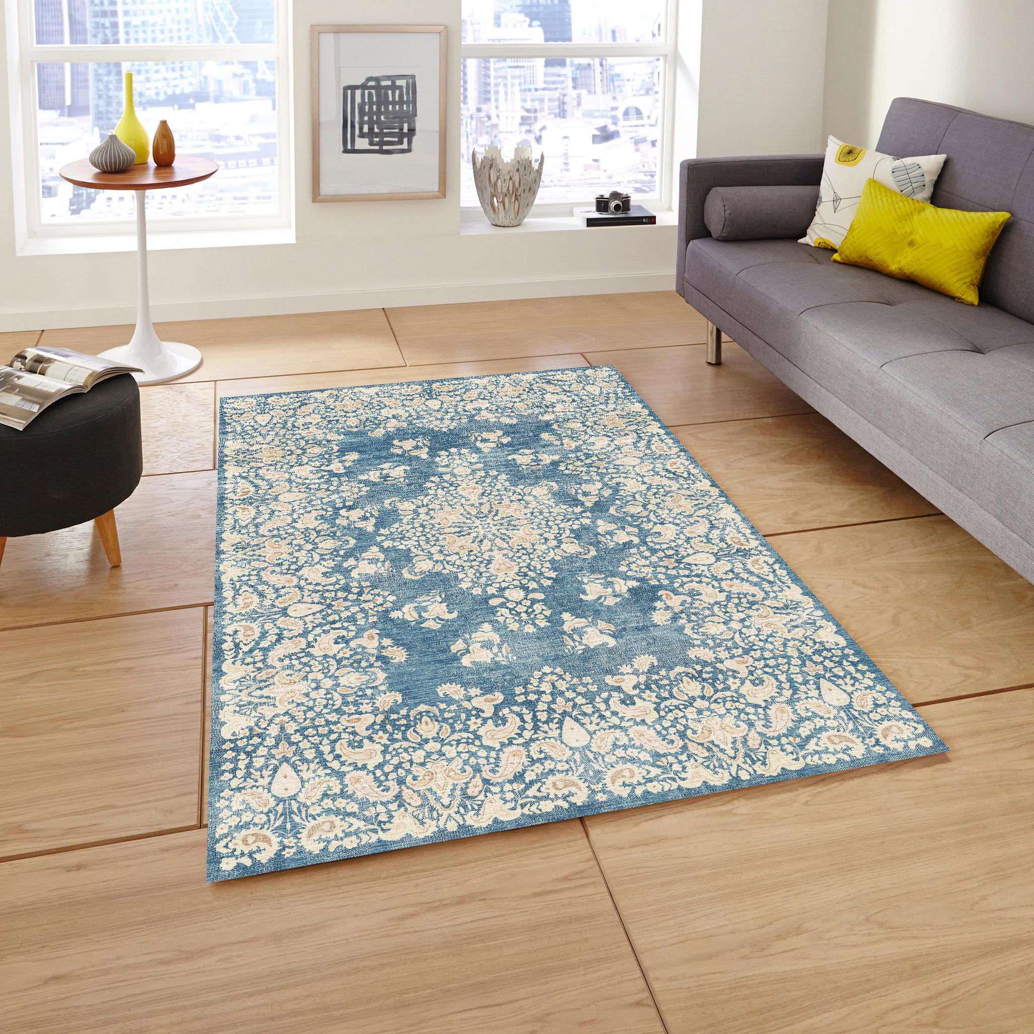 Blue Oriental Rug, 6x9 Area Rug, Farmhouse Decor, Blue Beige Rug, 5x8 ...