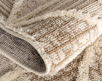 Boho Rug, Soft Rug, Cream Beige Light Brown Neutral Colour Tones Area Rug - Woven Rug -  Scandi Rug Home Decor for Living Area Bedroom