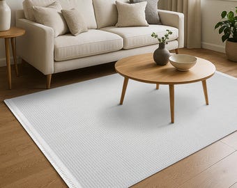 Solid White Woven Area Rug – Scandinavian Style, Custom Size Area Rug and Runner Rug Options Available