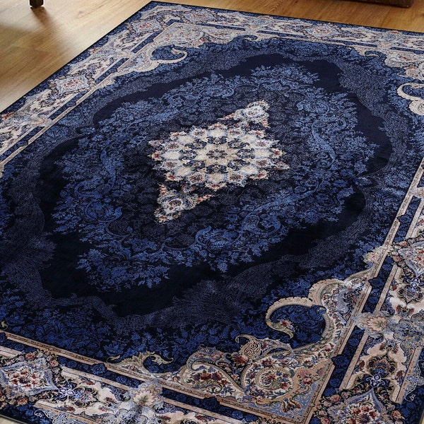 2x3 3x5 Turkish Rug, Oriental Dark Blue Rug for Entryway Living Room Rug Saloon Rug Anti-slip Non slip Kitchen Rug Turkish Doormat Rugs