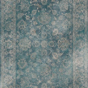 Rug In Teal Green & Blue, Contemporary Area Rug, Distressed Vintage Look Brand New Rug, Oriental Rug, Carpet, Rug for Living Room Bedroom