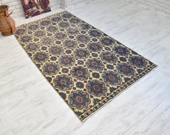turkish rug / handmade rug / oushak rug / vintage rug / bohemian rug / etsy rug / antique rug / navy blue rug / 4.4 x 7.8 ft / bedroom rugs