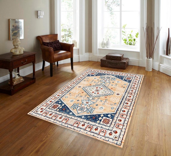 KILIM RUG , Modern Farmhouse Chic Turkish Rug , Boho Rug, Yellow Area Rug, Washable Rug Non Slip Carpet Cool Rug Home Decoration Floor Rug