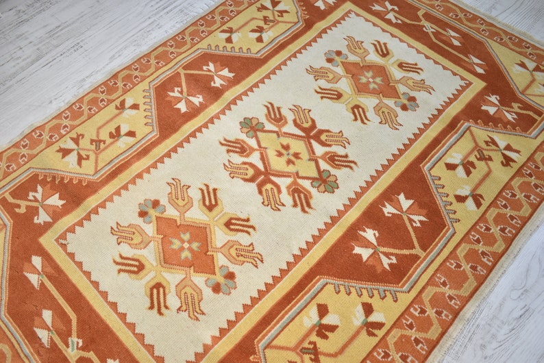 Alfombra de lana neutra / 125 x 180 cm / Alfombra turca / Alfombra anudada a mano / Alfombra de terracota color crema beige hecha a mano imagen 4