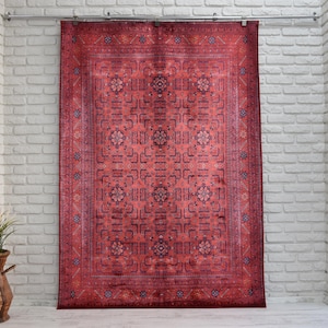 Red Afghan Rug, 5x8 Area Rug, Rustic Decor, Red Rug, Aesthetic Rug, free shipping rug, livingroom rug, floor Rug, unique carpet from Turkey