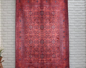 Red Afghan Rug, 5x8 Area Rug, Rustic Decor, Red Rug, Aesthetic Rug, free shipping rug, livingroom rug, floor Rug, unique carpet from Turkey