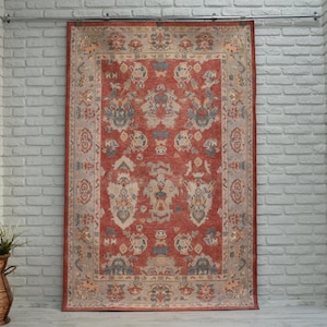 Red Area Rug, Turkish Rug, Traditional Rug Vintage Look Brand New Rug, Red Carpet Persian Turkish Traditional Oushak Rug- free shipping