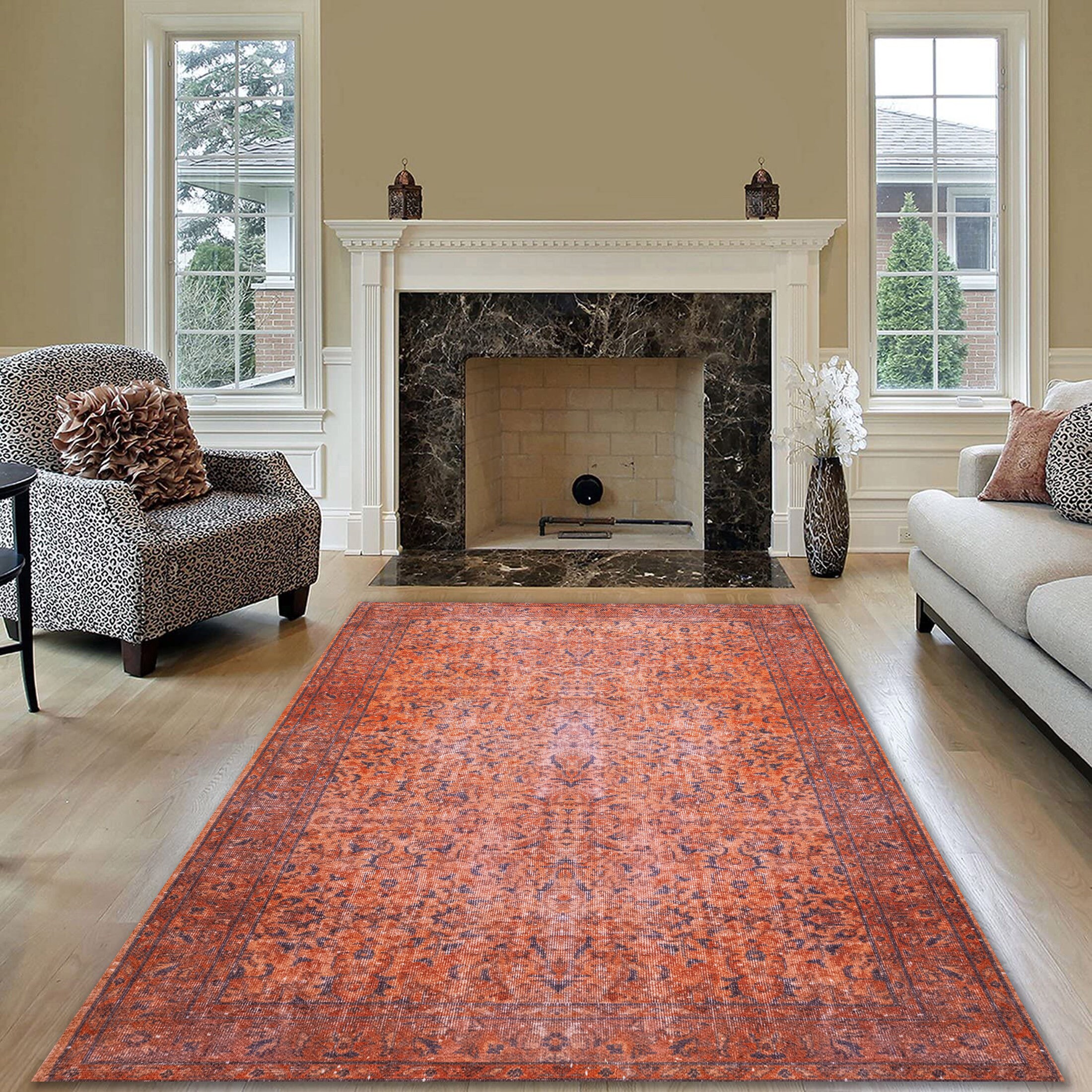 Orange Turkish Rug, 6x9 Area Rug, Rustic Decor, Bold Orange Rug, 5x8 ...