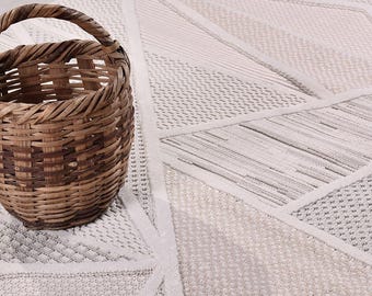Krämig abstrakt matta, bohemisk matta, abstrakt vardagsrumsmatta, modern skandinavisk matta, stor liten specialmatta, geometrisk bohemisk matta