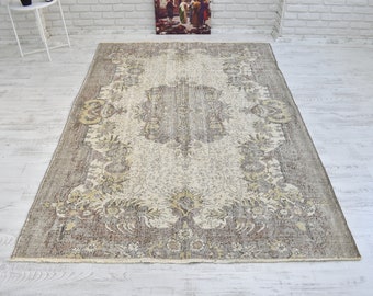 Area Rug, 5.8x8.4 ft, Vintage Turkish Rug, Handmade Rug, Oushak Wool Rug, Boho Rug, Bedroom Rug, Primitive Rug, Living Room Rug, Antique Rug