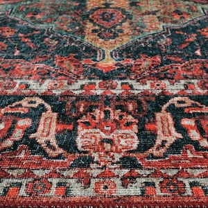 Oriental Rug, 4x6 Rug Faded Rug, 5x7 Area Rug, Turkish Rug, Antique Looking Rug, Oversize Rug, Traditional Rug 8x10, Red Dark Blue Green Rug