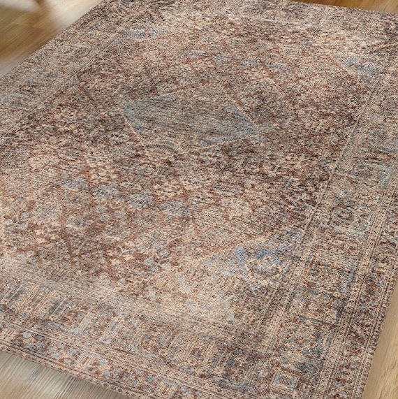 Earth Tones Rug Rug Carpet Machine Washable Mat Living Room Faded Distressed Vintage Classic Oriental Traditional Persian Style Boho Rugs