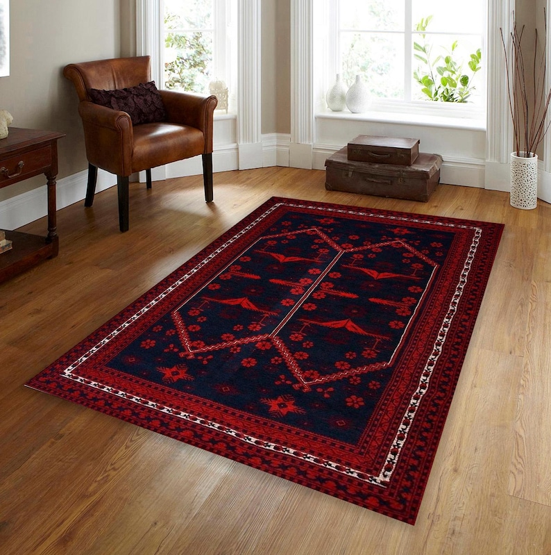Blue Red Office Rug Rug in Dark Blue and Red, Oriental Rug, Woven Traditional Brand New Rug ...