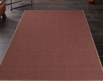 Alfombra de espiga roja y beige, alfombra tejida, alfombra de área, alfombra de sisal. Perfecta para regalo de inauguración de casa o para un nuevo hogar.