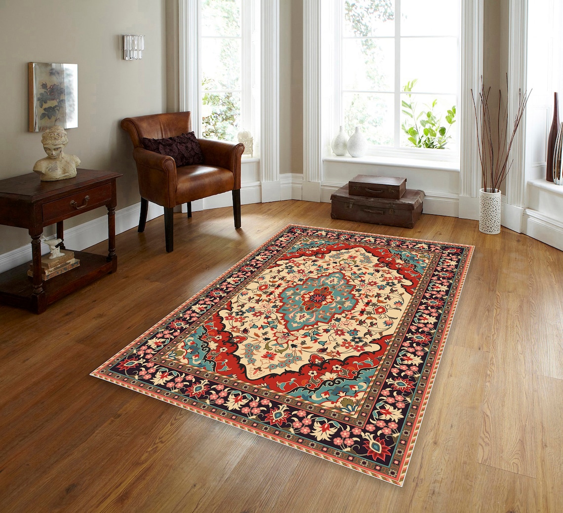 Red Green Traditional Style Washable Rug for Living Room Bedroom - Etsy