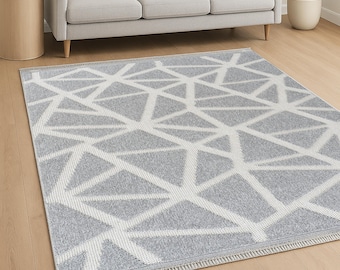 Large accent rug , gray area rug, living room rug, geometric rug, modern rug, boho decor, nursery rug, scandinavian home decoration