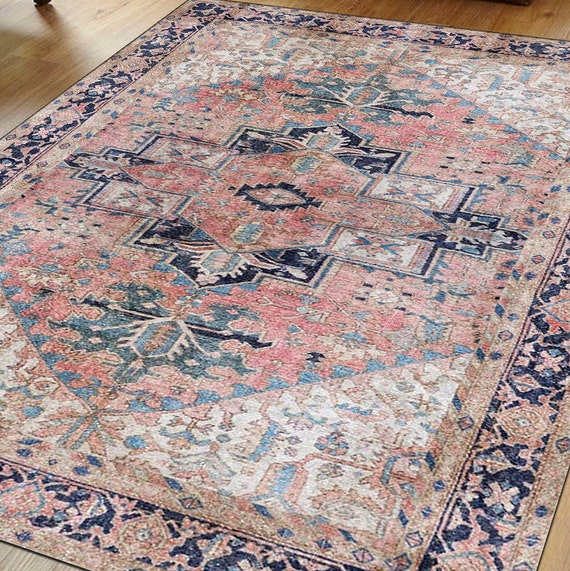 ピンクのトルコ絨毯、ヴィンテージ Oushak ラグ、5x7 ラグ、4x6 ラグ