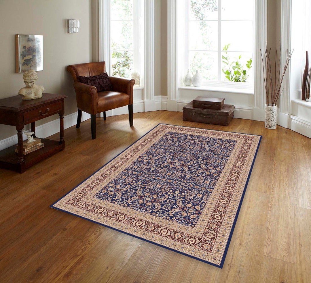 Rugs 3x5, Navy Blue Rug, 4x6 Turkish Rug, Blue Oriental Rug , Washable