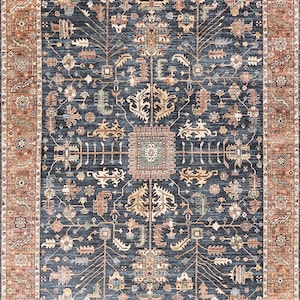 Unique Rug / Medallion Coral Blue Area Rug / Area Rugs / Floor Rug / Turkish Rug  /  Farmhouse Rug / Runner Rug / Carpet for Living Room