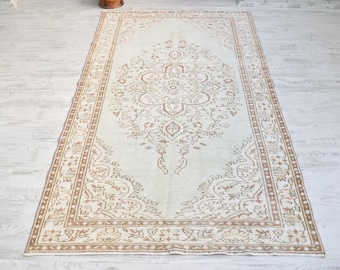 Soft Color Rug, Beige Floral, Turkish Rug, Large Carpet, Oversize Rug, Turkish Handmade Rug, Vintage Rug, Home Decor, 5.1x8.7 ft , Large Rug