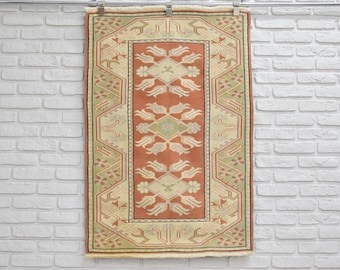 Accent Rug - Handwoven Small Turkish Rug – Vintage Boho Wool Carpet (3x4.5 ft)