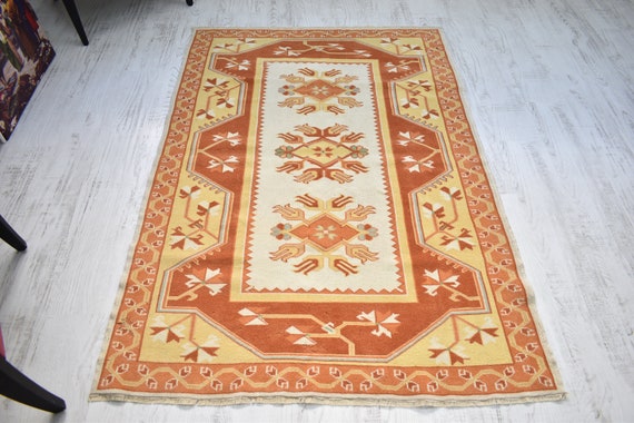 Neutral Wool Rug / 4.1x5.9 ft / Turkish Rug  / Hand Knotted rug / Cream Beige Terracotta Rug Handmade Floor Rug