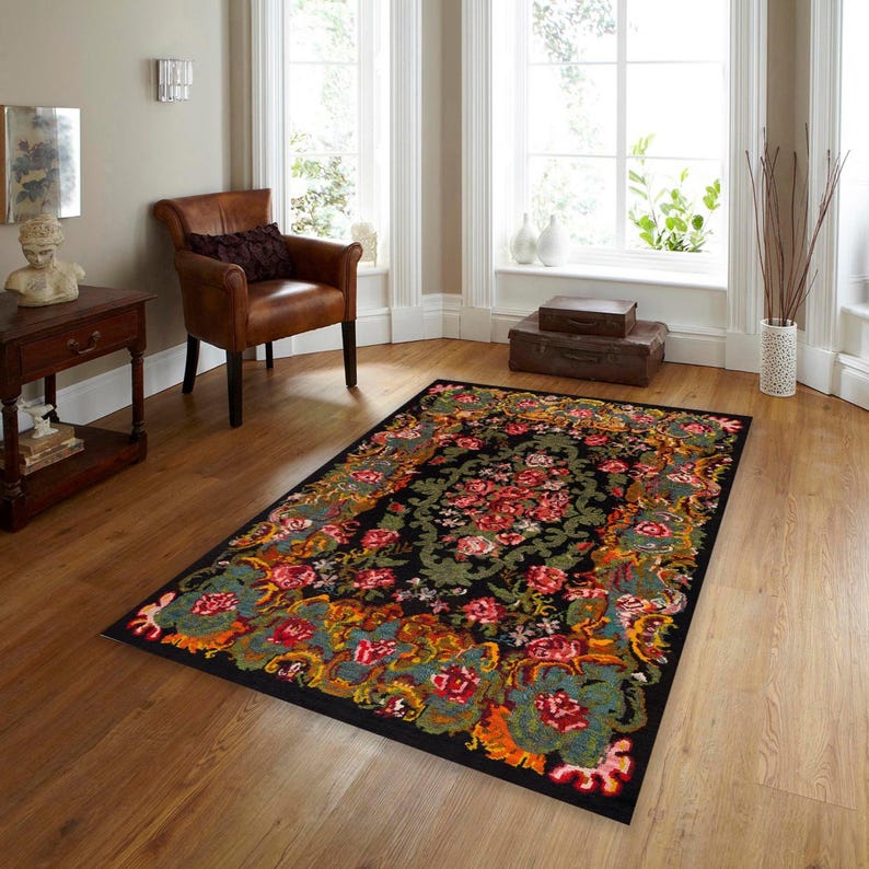 Red karabagh Rug, 6x9 Area Rug, Rustic Decor, Black Rug, 5x8 Rugs, free shipping , 4x6 rug, bedroom Rug, 2x3 rugs unique carpet from Turkey