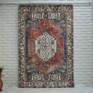 Traditional Rug 9x13, Persian Rug 6x9, Red Turkish Rug 5x8, Oriental Area Rug, Red Navy Vintage Style New Washable Carpet - free shipping