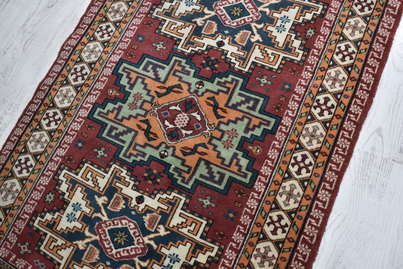 vintage oushak rug / vintage area rug / turkish rug / 4.9x3.1 ft / handwoven rug / anatolian rug / wool rug / geometric star medallion rug image 7