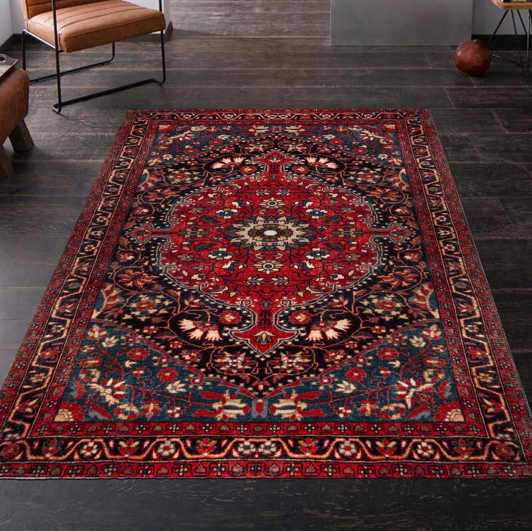 Special Red Blue Area Rug Carpet Machine Washable Mat Living