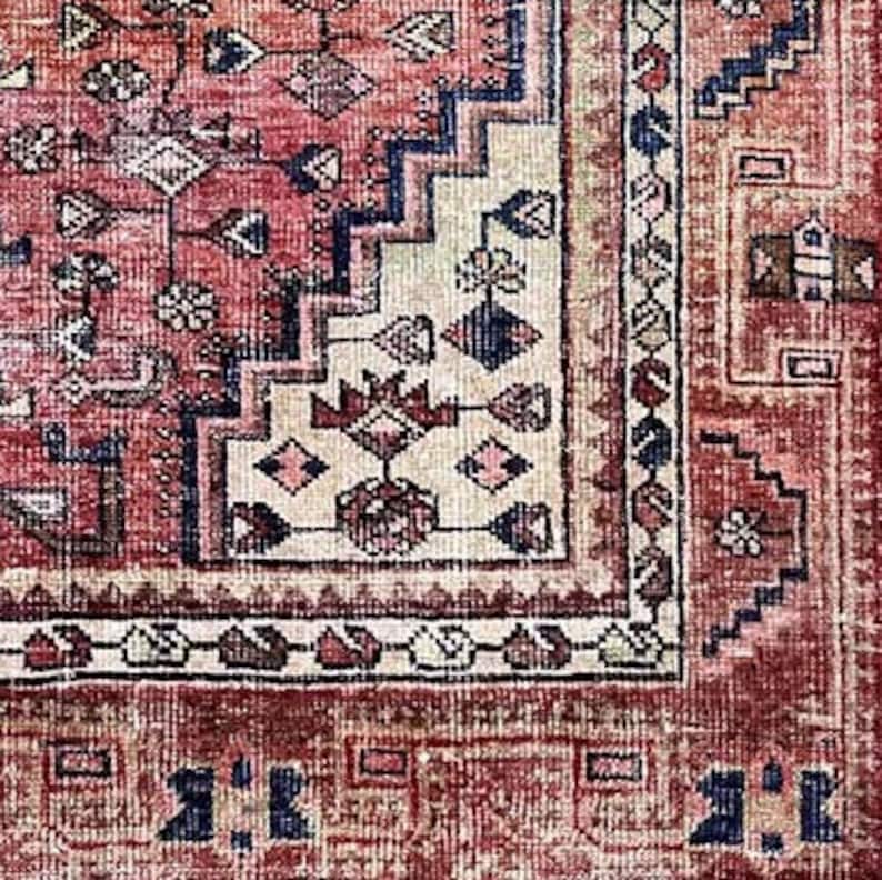 Persian Rug Distressed Rug Vintage Style Rug Red Pink Etsy