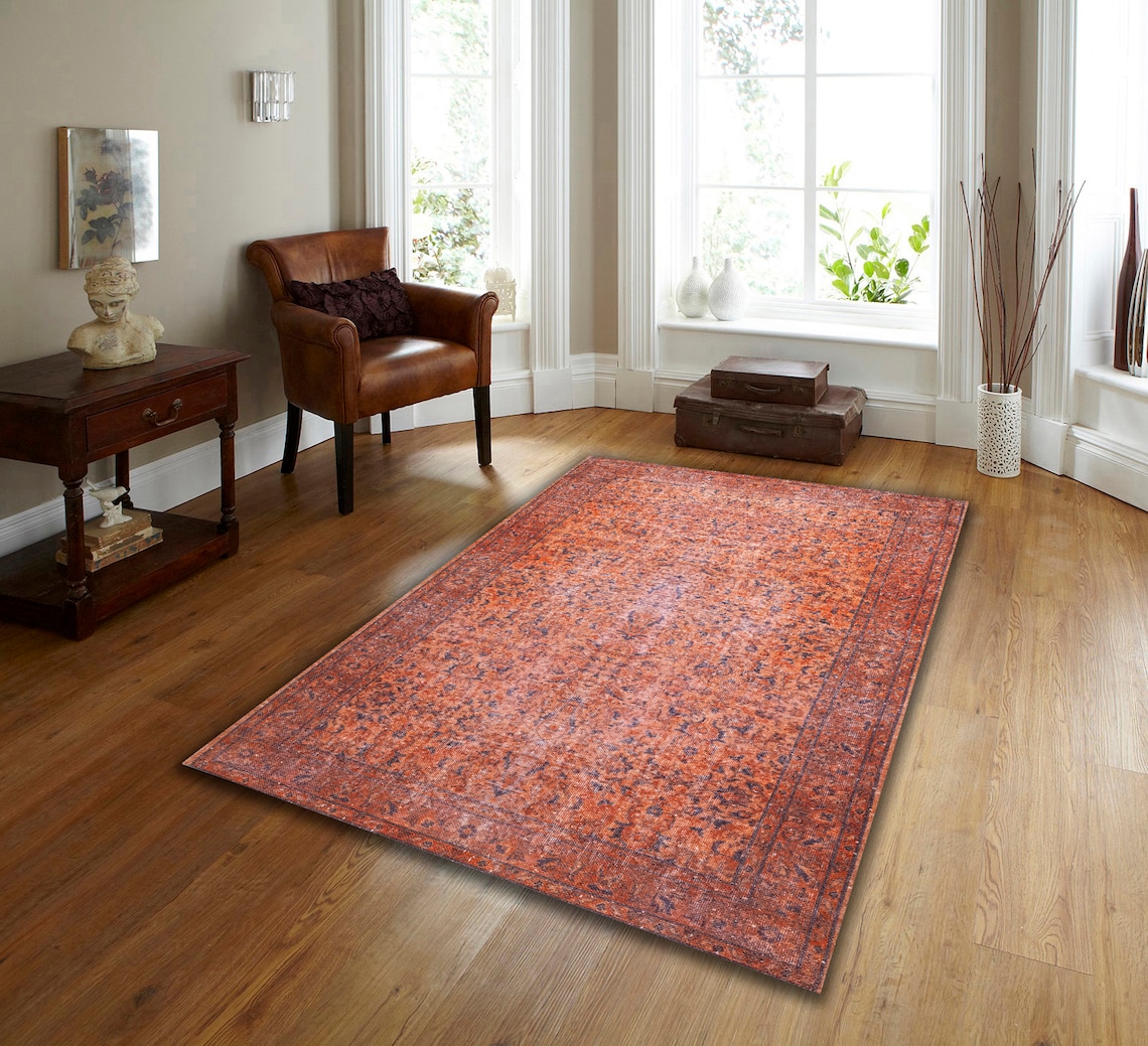 Orange Turkish Rug, 6x9 Area Rug, Rustic Decor, Bold Orange Rug, 5x8 ...