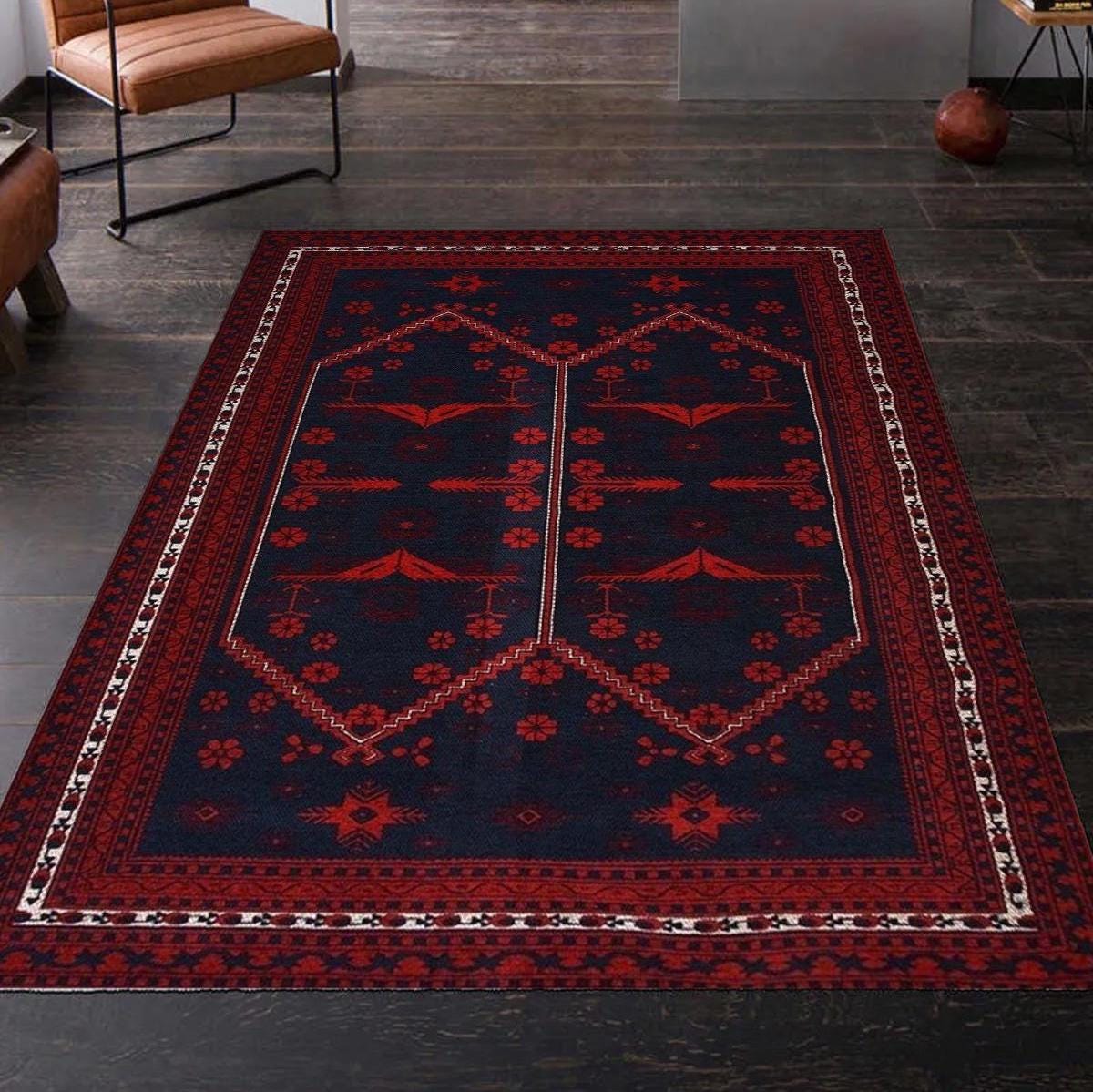 Rug in Dark Blue and Red, Oriental Rug, Woven Traditional Brand New Rug ...