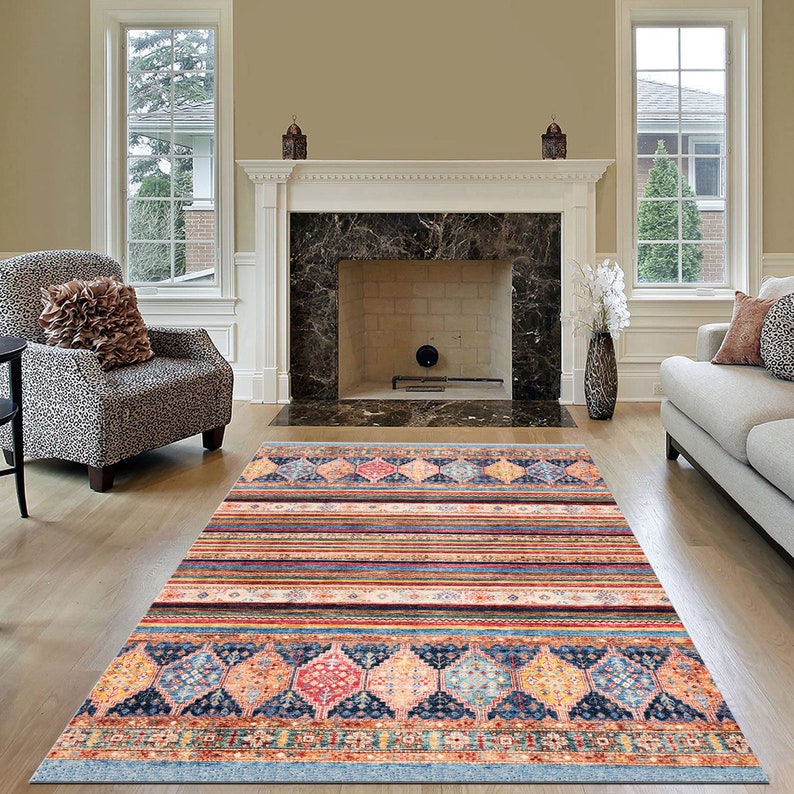 Multicolor Rug, Turkish Rug, Nursery Rug, Pet Friendly Rug, Striped Kilim Rug, Bohemian Rug for Bedroom Living Room image 3