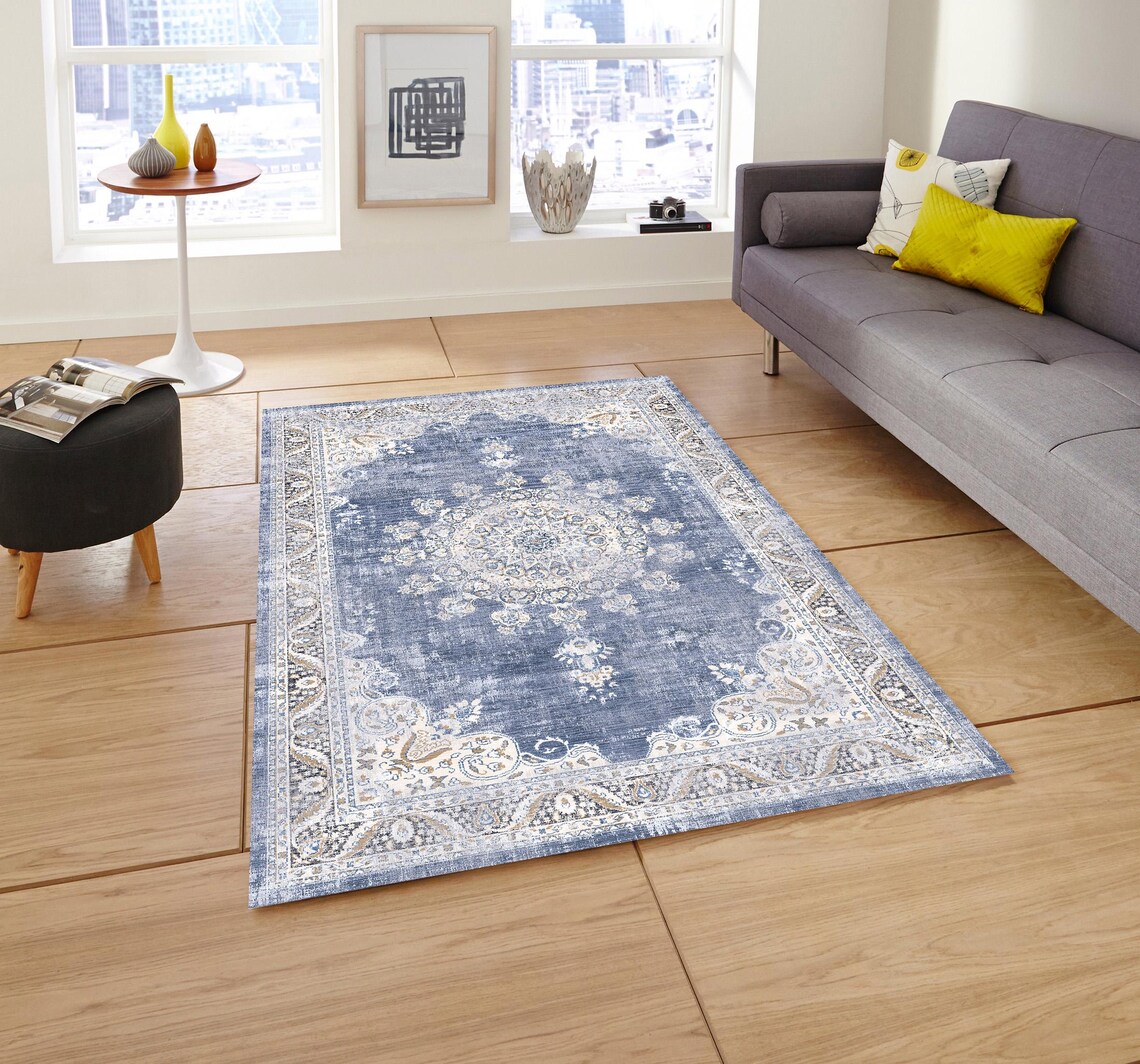 Traditional Blue Rugs Blue Traditional Rug Farmhouse Area Rug Geometric Distressed Living ...