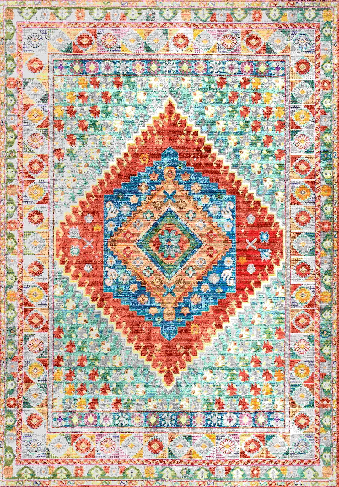Bohemian Colorful Style Traditional Living Area Rug Non Slip Washable ...