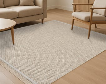 Custom Size Cozy Area Rug High & Low Pile Taupe Beige Rug Woven Modern Area Rugs For Bedroom Aesthetic, living room, Minimalist Rug