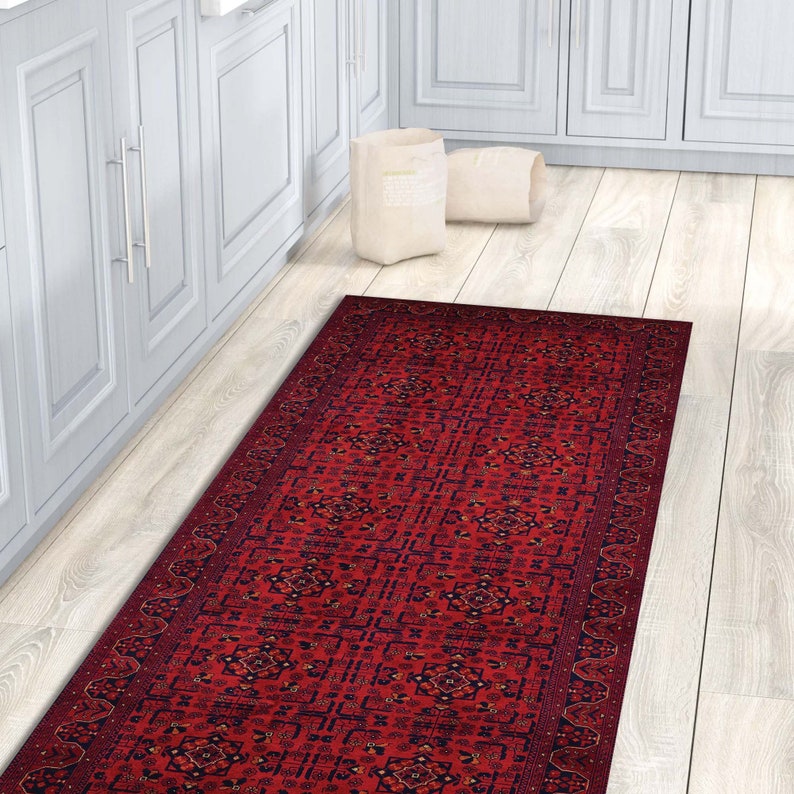 Red Afghan Runner Rug for Hallway - Kitchen - Bedroom - Entryway Runner ...