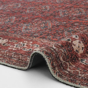 8x10 Red Oriental Rug, 5x8 Area Rug, Rustic Decor, Distressed Vintage Style Living Room Rug 6x9, Aesthetic bedroom rug, new home gift idea