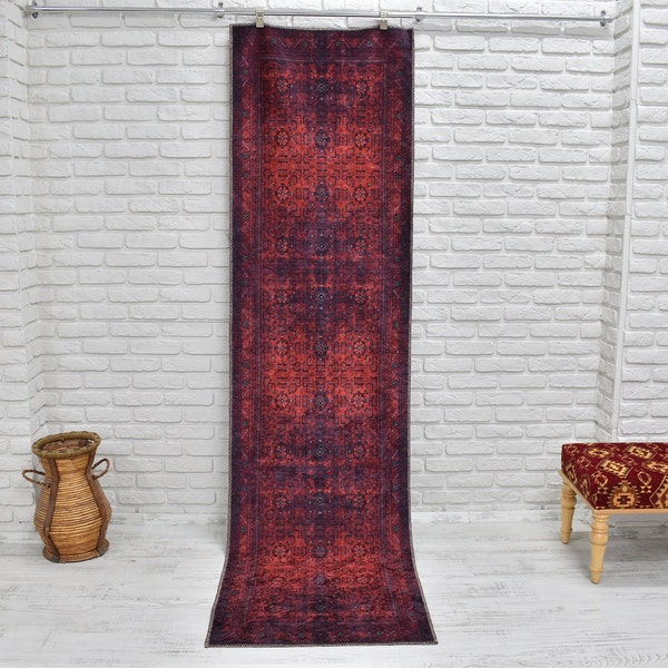Red Afghan Rug, 3x8 Runner Rug, Rustic Decor, Red Rug, Turkish Runner Rug, 2x6 rug, hallway Rug, 2x9 runner rugs for kitchen, entryway
