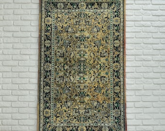 Turkish Rug, Allover design handmade rug, area rug, green beige rug, handwoven rug, traditional modern contemporary rugs