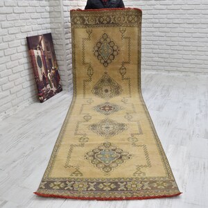 Antique Runner Rug, 11x3 Runner Rug, Boho Rug, Tribal Rug, Vintage Rug Wool, Turkish Oushak Rugs, Entryway Kitchen Room Runner Rug,3.2x11.1
