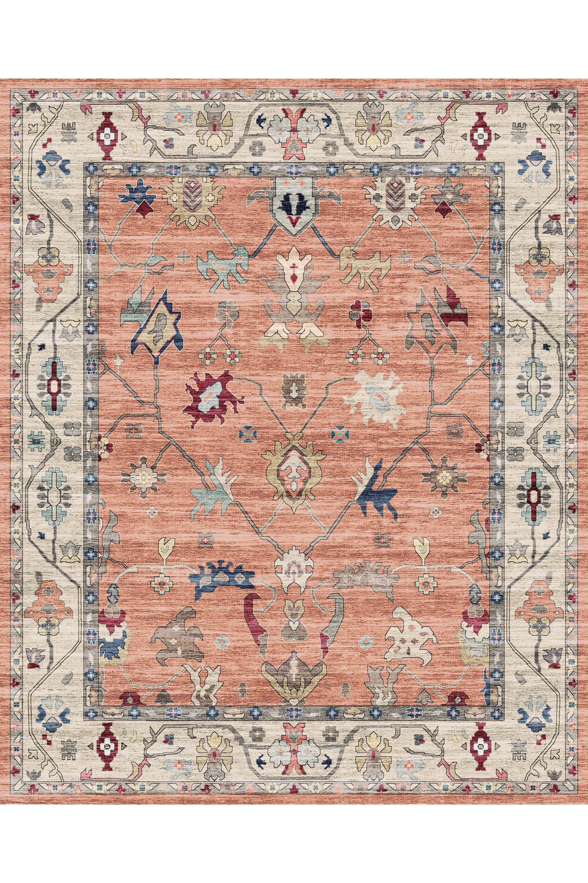 Multicolour Area Rug Orange Kilim Traditional Bordered Zero Pile Living ...