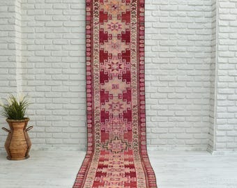 long runner rug / tribal rug / narrow runner rug / 12.5x2.6 ft  / boho runner rug / turkish rug / hallway runner