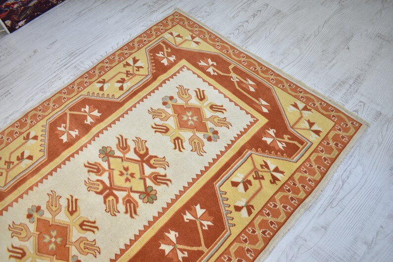 Alfombra de lana neutra / 125 x 180 cm / Alfombra turca / Alfombra anudada a mano / Alfombra de terracota color crema beige hecha a mano imagen 3