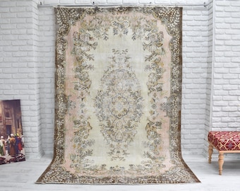 6x10 Area Rug, Handmade Wool Turkish Area Rug from Turkey - Vintage Earth Tones Carpet for Living Room (6.2x9.8 ft)