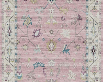 Pink Turkish Rug, 6x9 Area Rug, Boho Decor, Pink Area Rug, 5x8 Rugs, Oushak Rug, 4x6 rug, bedroom Rug, 3x5 rugs unique carpet from Turkey